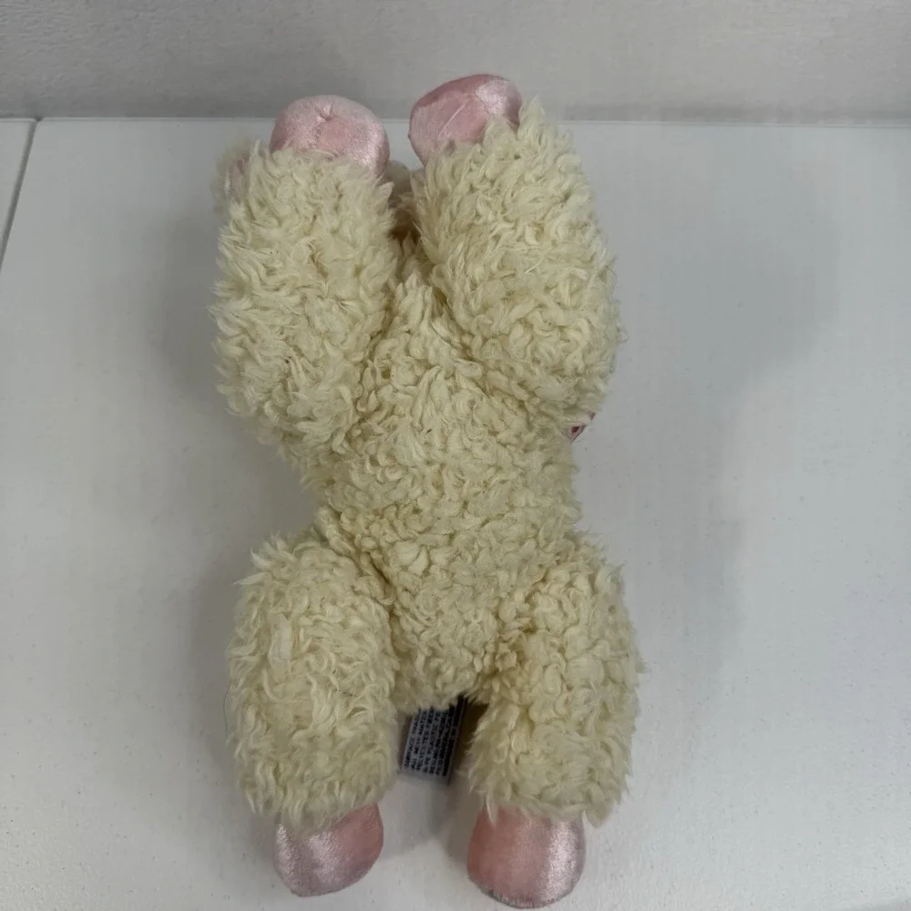 Aurora Lamb Sheep Plush Lovey‎ Bow Velvet Feet Ivory Pink Embroidered Face RARE
